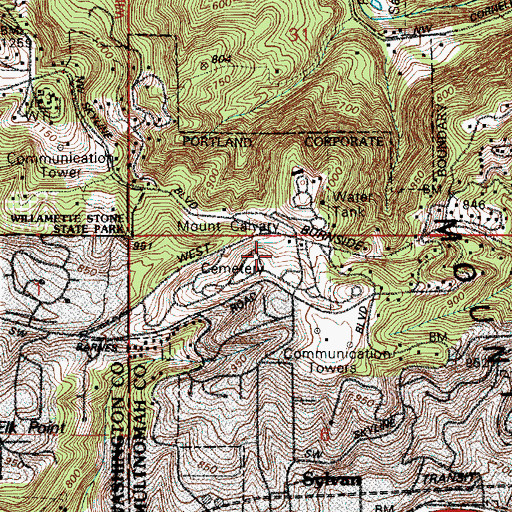 Topographic Map of Mount Calvary Cemetery, OR