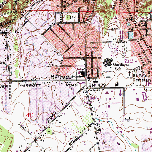 Topographic Map of Mount Pleasant Elementary School, OR