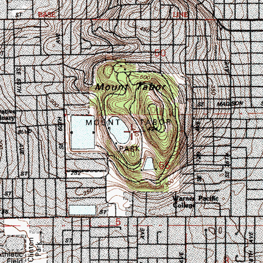 Topographic Map of Mount Tabor City Park, OR