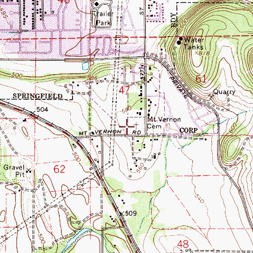 Topographic Map of Mount Vernon Cemetery, OR