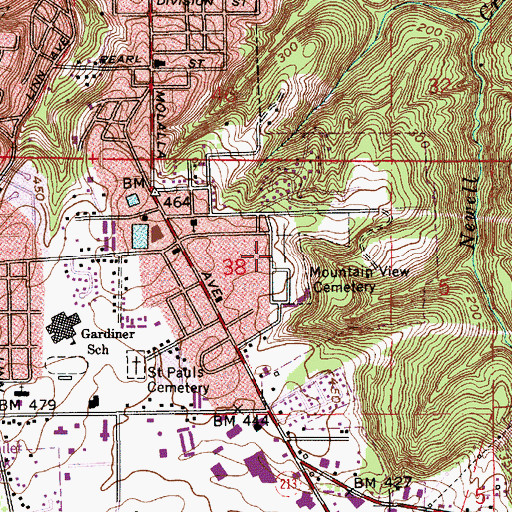 Topographic Map of Mountain View Cemetery, OR