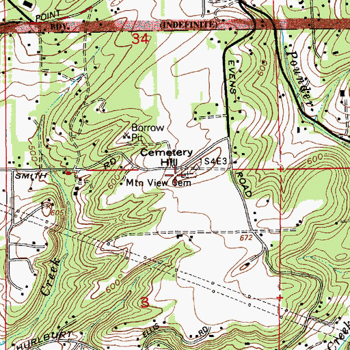 Topographic Map of Mountain View Cemetery, OR