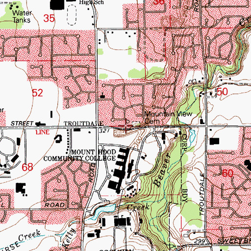 Topographic Map of Mountain View Cemetery, OR