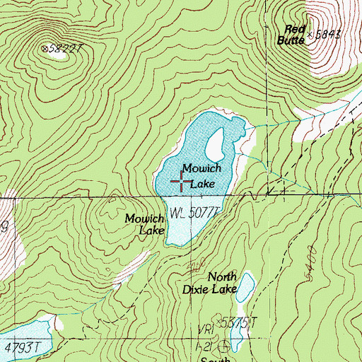 Topographic Map of Mowich Lake, OR