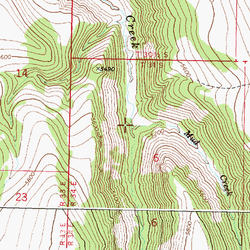 Topographic Map of Mud Creek, OR