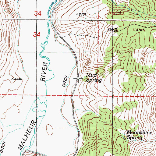 Topographic Map of Mud Spring, OR