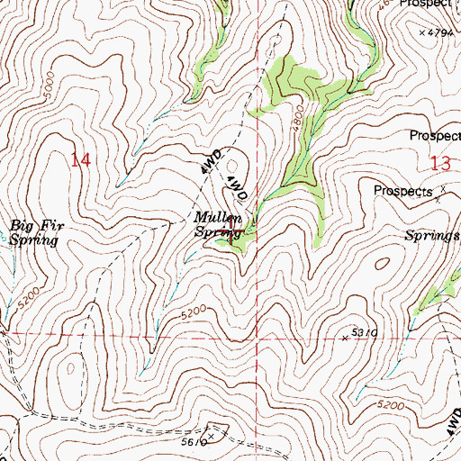 Topographic Map of Mullen Spring, OR