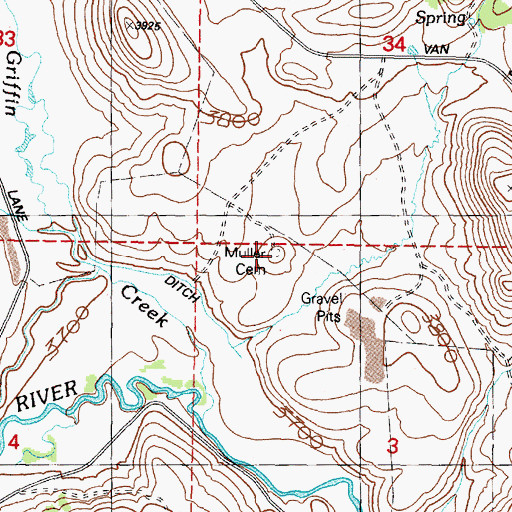 Topographic Map of Muller Cemetery, OR