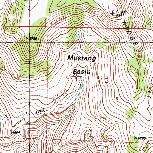 Topographic Map of Mustang Basin, OR