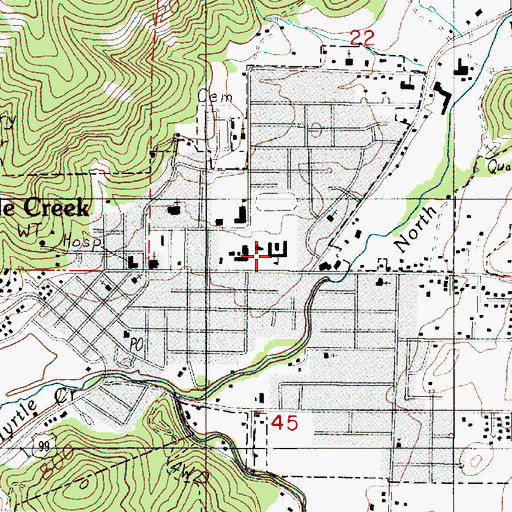 Topographic Map of Myrtle Creek Elementary School, OR