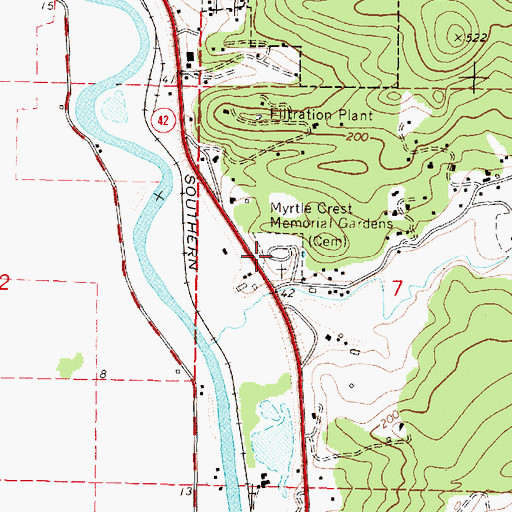 Topographic Map of Myrtle Crest Memorial Gardens, OR