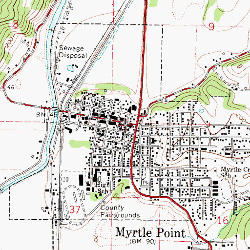 Topographic Map of Myrtle Point, OR