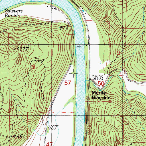 Topographic Map of Umpqua Myrtle State Park, OR