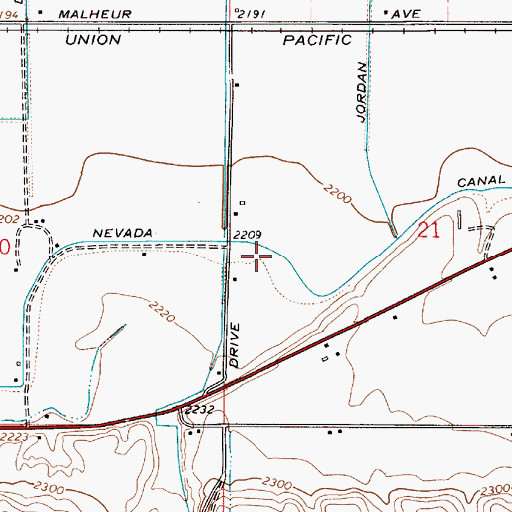 Topographic Map of Nevada Canal, OR