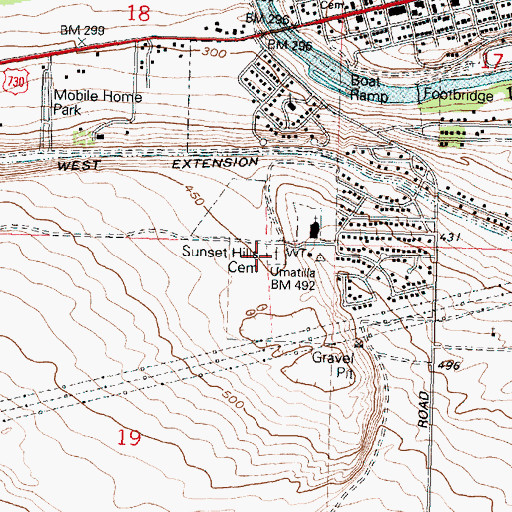 Topographic Map of Sunset Hills Cemetery, OR