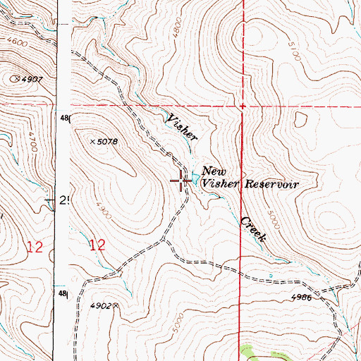 Topographic Map of New Visher Reservoir, OR