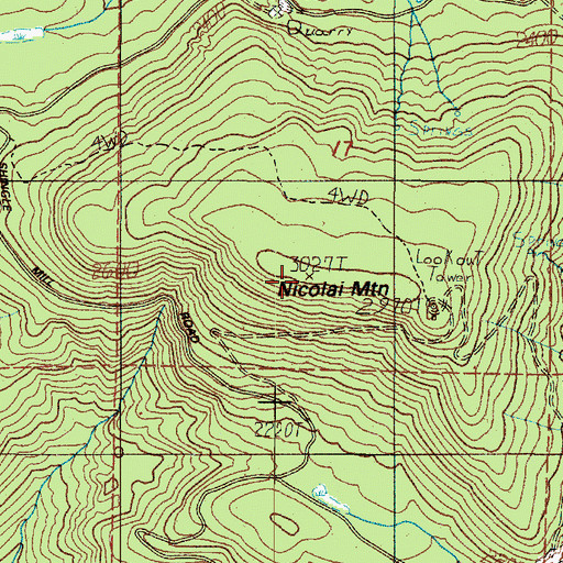 Topographic Map of Nicolai Mountain, OR