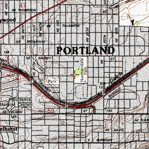 Topographic Map of Normandale City Park, OR