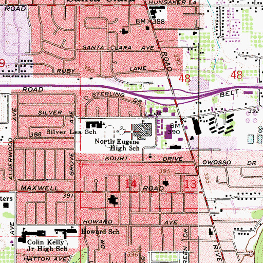 Topographic Map of North Eugene High School, OR