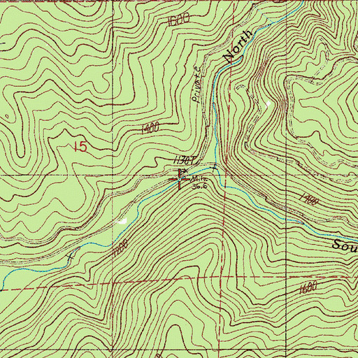 Topographic Map of North Fork Calapooya Creek, OR