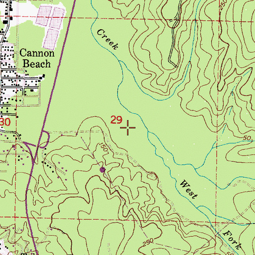 Topographic Map of North Fork Ecola Creek, OR