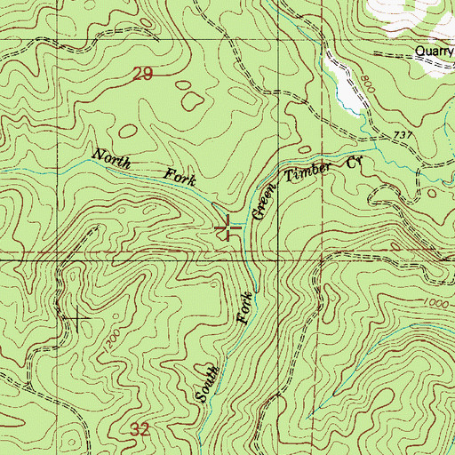 Topographic Map of North Fork Green Timber Creek, OR