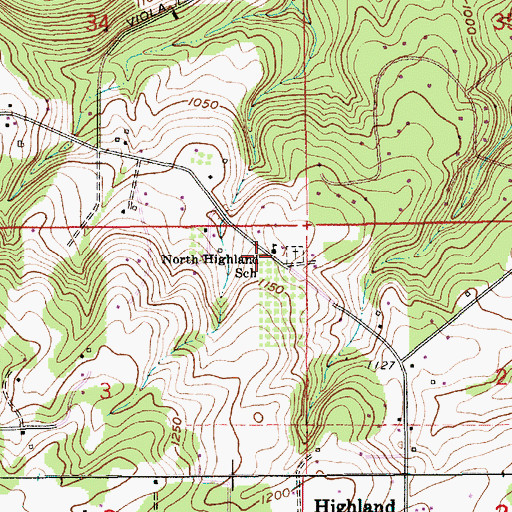 Topographic Map of North Highland School (historical), OR