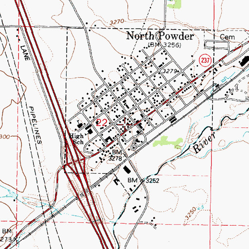Topographic Map of North Powder, OR