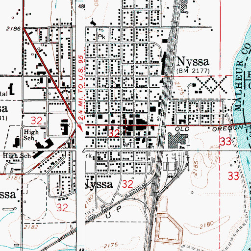 Topographic Map of Nyssa, OR