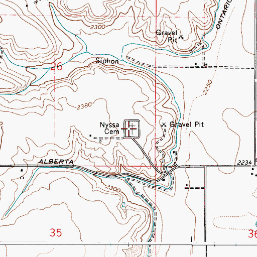 Topographic Map of Nyssa Cemetery, OR