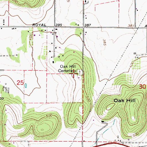 Topographic Map of Oak Hill Cemetery, OR