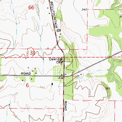 Topographic Map of Oakridge Cemetery, OR