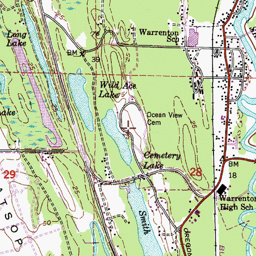 Topographic Map of Ocean View Cemetery, OR
