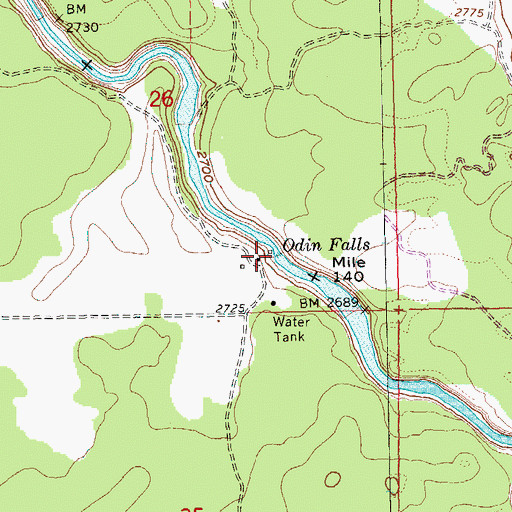 Topographic Map of Odin Falls, OR