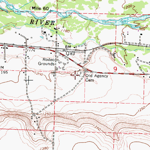 Topographic Map of Old Agency Cemetery, OR