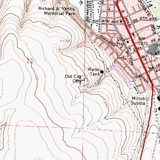 Topographic Map of Old City Cemetery, OR