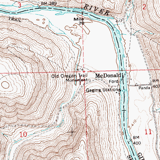 Topographic Map of Old Oregon Trail Monument, OR