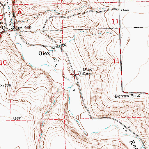 Topographic Map of Olex Cemetery, OR