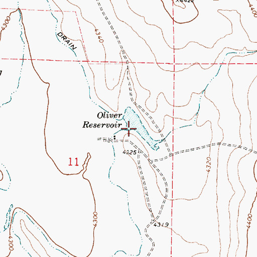 Topographic Map of Oliver Reservoir, OR