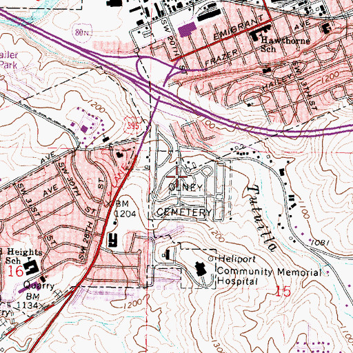 Topographic Map of Olney Cemetery, OR
