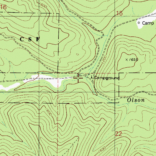 Topographic Map of Olson Creek, OR