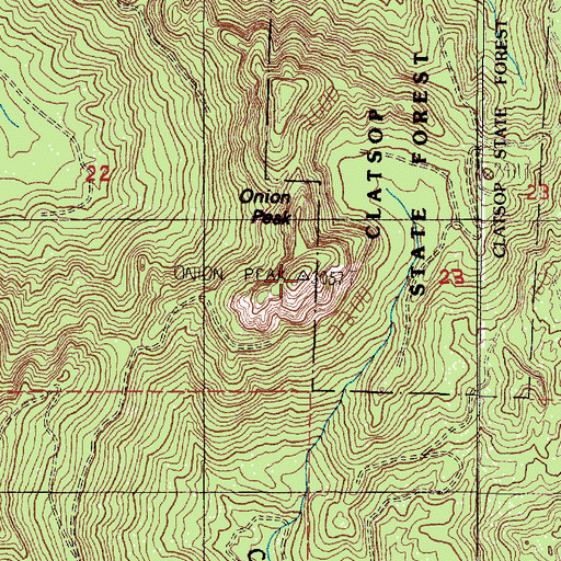 Topographic Map of Onion Peak, OR