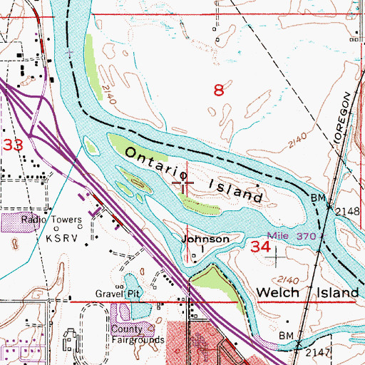 Topographic Map of Ontario Island, OR