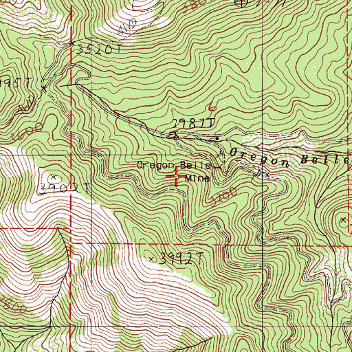 Topographic Map of Oregon Belle Mine, OR