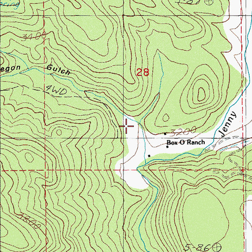 Topographic Map of Oregon Gulch, OR