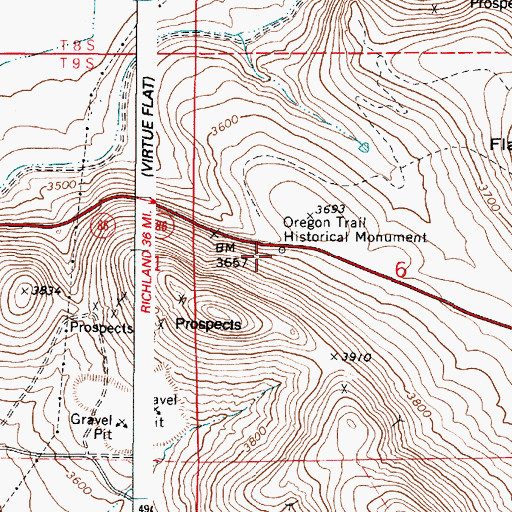 Topographic Map of Oregon Trail Historical Monument, OR