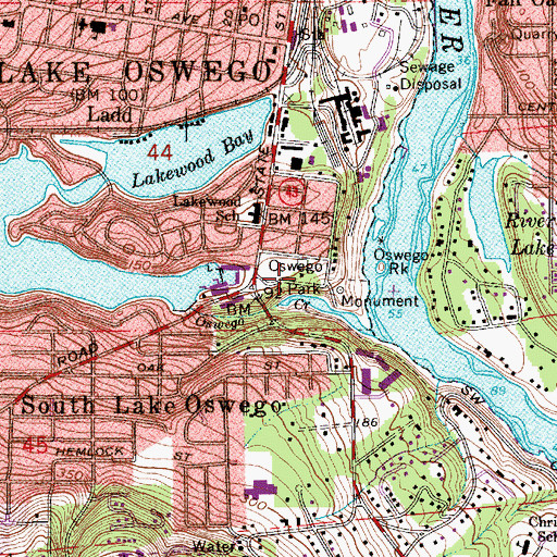 Topographic Map of Oswego Park, OR