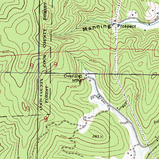 Topographic Map of Overland Mine, OR