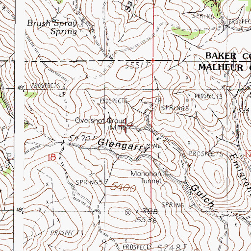 Topographic Map of Overshot Group Mine, OR