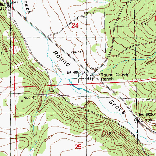 Topographic Map of Round Grove Ranch, OR
